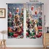 Festive Dogs Print Curtain Christmas Window Decor Polyester Fabric Holiday Home Set Of 2 Made With Rod Pocket Washable