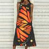 Women Plus Size Sleeveless Round Neck Dress Luxe Large Blossom Printed Flowy Calf Length Gown