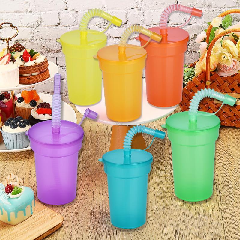 Neon Sipper Cups Reusable Spill-Proof Drinking Cups With Lids And Straws For Birthday Party Travel Xmas Juice Mug Water Bottle