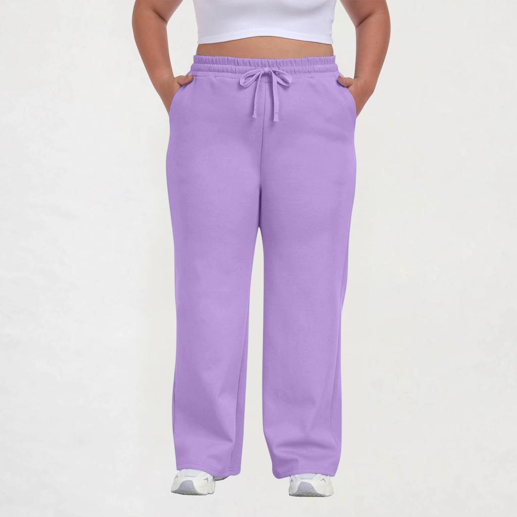 Women Plus Size Casual Loose Straight Leg Sweatpants with Pockets Drawstring Waist Relaxed Fit Lounge Trousers for Daily Wear