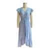 Floral Print High Waist V Neck Dress with Irregular Flying Sleeve for Women