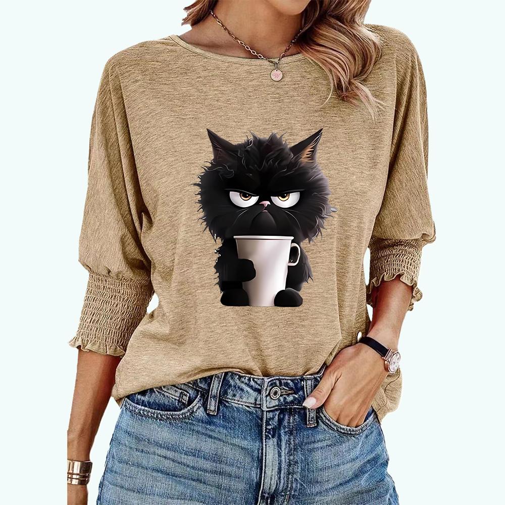 

Футболка большого размера для женщин с принтом кота, повседневная, свободного покроя, с круглым воротником, весна-лето XXL