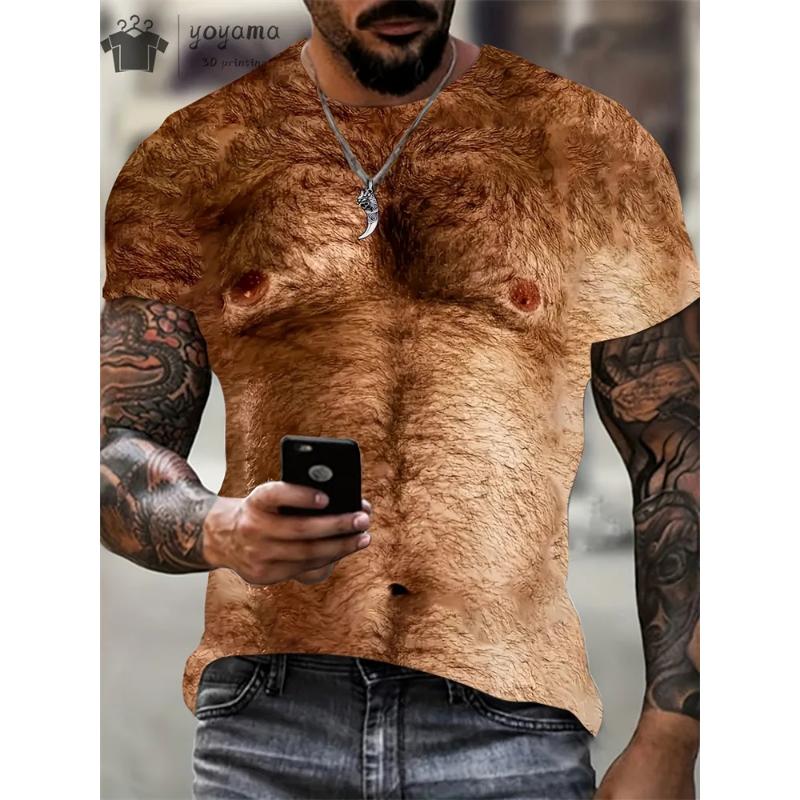 Funny Fake Muscle 3D Print Sports Quick Dry Breathable Men T-shirt Outdoor Street Casual Fashion Cosplay Party Short Sleeve Top