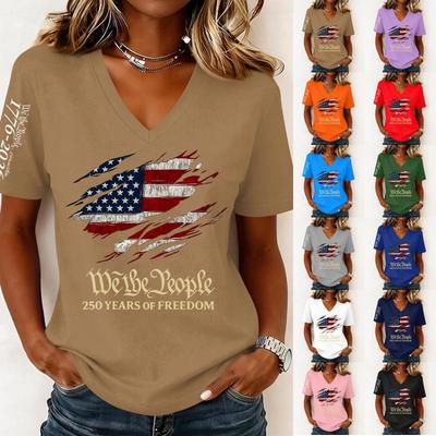 Dames Mode Casual Top met Korte Mouwen, Bedrukt, V-Hals, Pullover