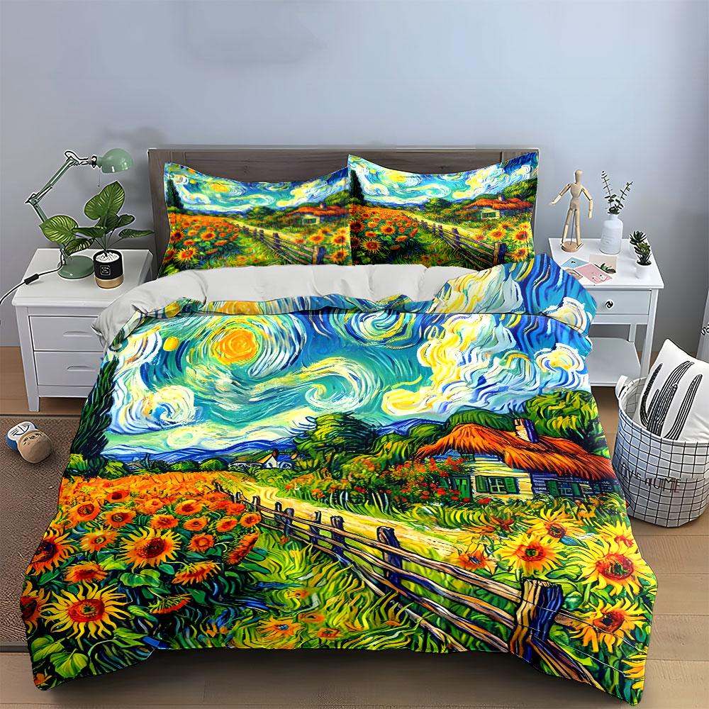 Rustic Sunflower Cottage Set  Kid'S And Adults' Bedroom Decor, Exquisite Three-Piece Bedding Set Gift