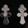 Personalized Black And White Diamond Cross Earrings, High-End Light Luxury Niche Earrings 925 Silver Needle Earrings