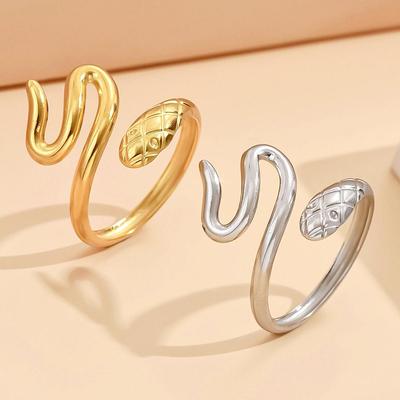 Gold-Plated Stainless Steel Snake Ring - Adjustable Punk Hip Hop Style.