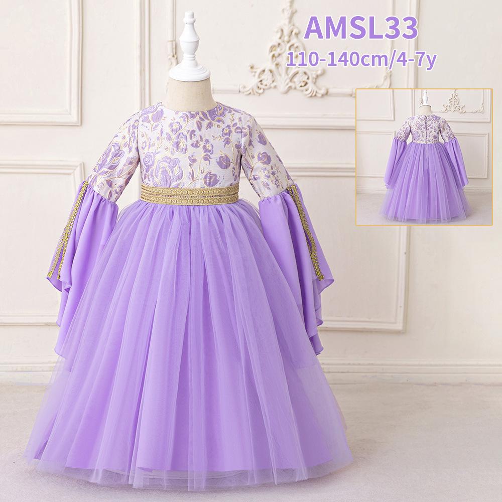Flower Girl Princess Dress For Weddings Summer Kid Formal Bow Long Gown For School Evening Party Children New Year Cloth