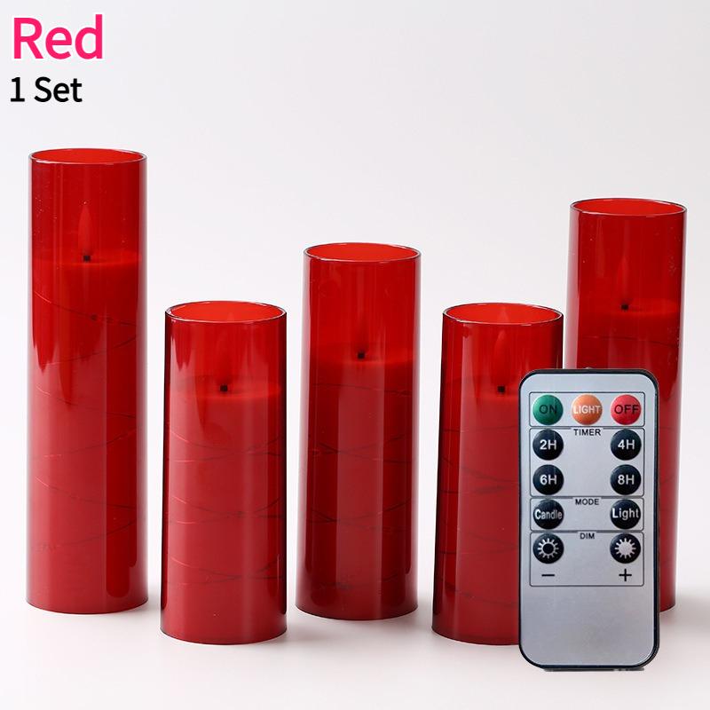 Flameless Battery Operated Candles 5pcs Acrylic Flicker LED Flame Cylinder Remote Control Star String Lights Built In Home Decor