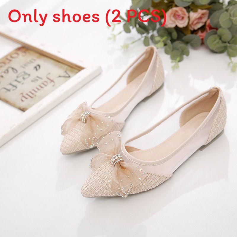 Female Loafers With Mesh Outer Fabric And Lace Bow For Casual Spring Wear