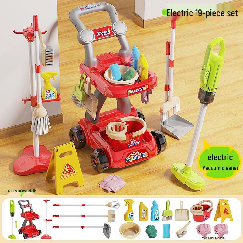 Kids' Cleaning Trolley Set: Pretend Play Vacuum, Broom, Mop & Hygiene Tools