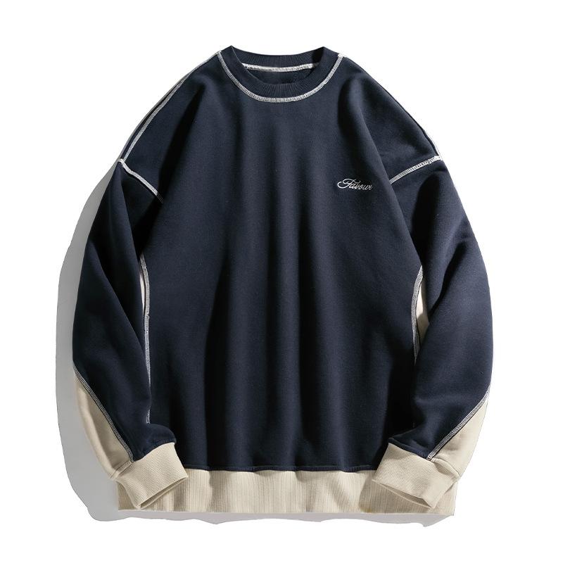 Lässiges Vintage Herren-Sweatshirt mit kontrastfarbenen Flicken, langen Ärmeln und Rundhalsausschnitt