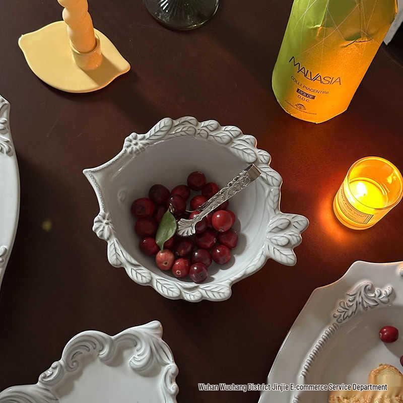 Vintage Ceramic Embossed Dessert Plate, Cake/Western Fruit Bowl, Retro Jewelry Display