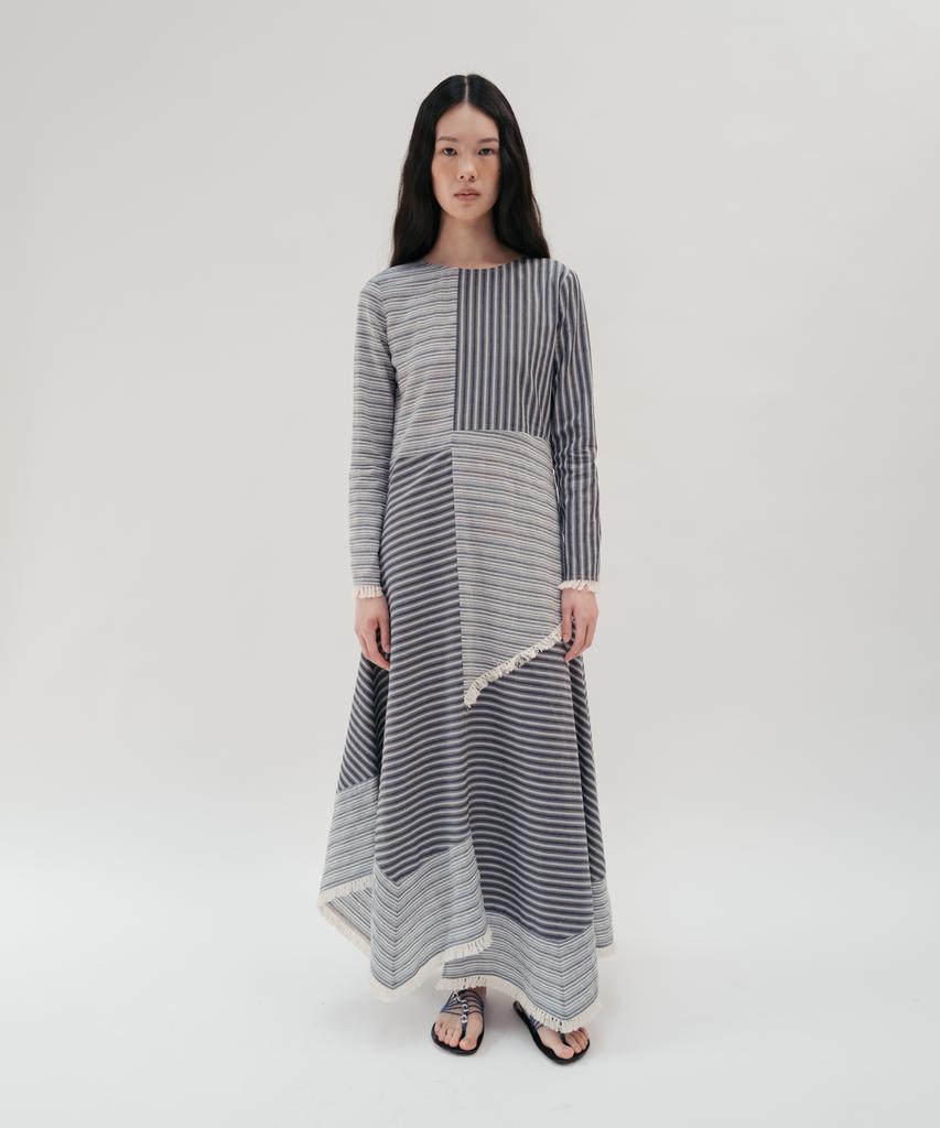 Bopeu Beina Fringe Maxi Dress (Navy Stripe)