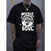 Men's Summer PureCotton Soft Casual Loose Music Soothing Soul Pattern Printed Sports Round Neck Short Sleeved T-shirt Large Size
