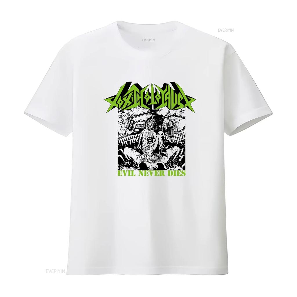 TOXIC HOLOCAUST EVIL NEVER DIES T Shirt White Cotton Sizes S To 5XL Vintage Washed Breathable Homme Slightly Stylish Stretched