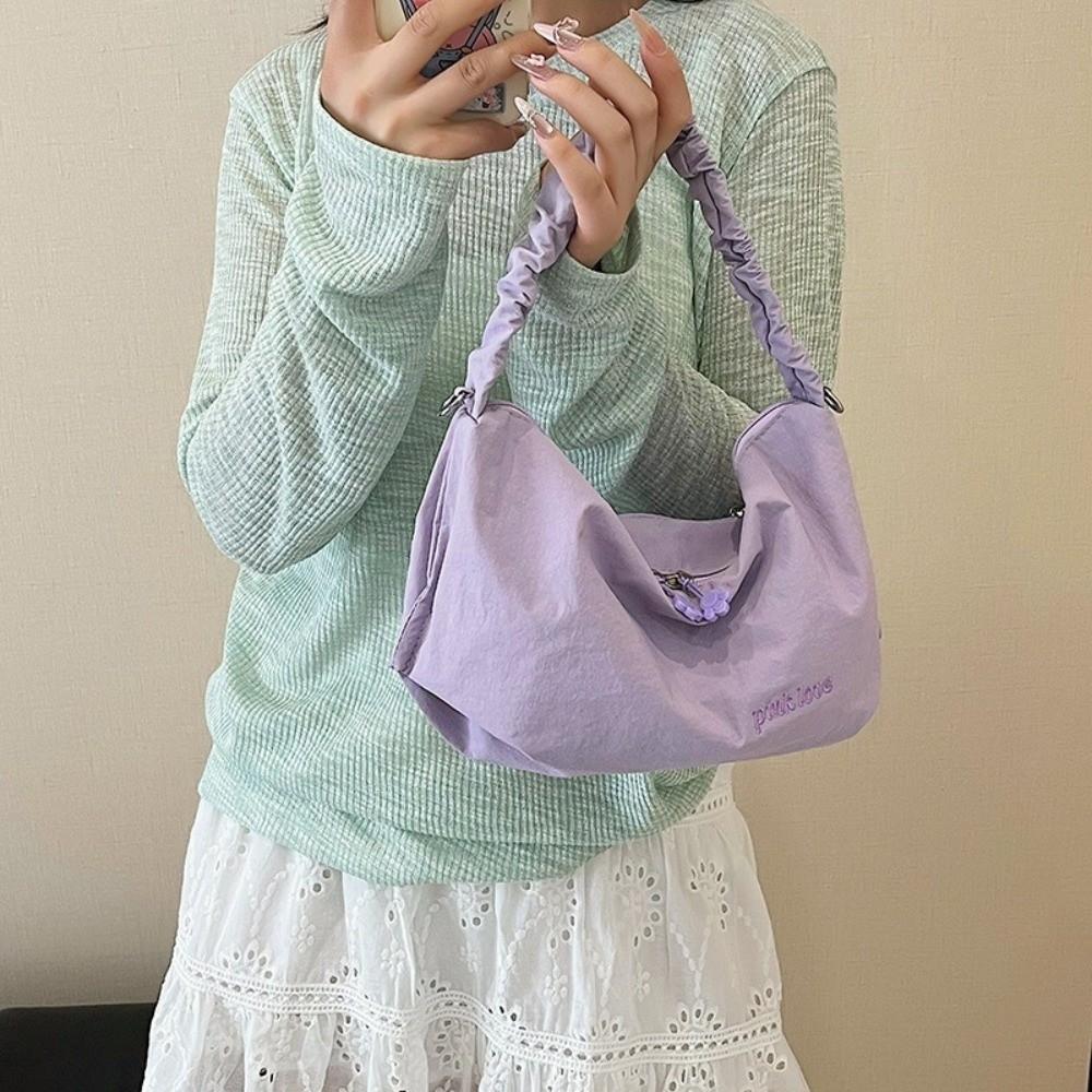 Leisure Pleated Shoulder Bag Leight Weight Women's Handbags Korean Nylon Crossbody Bag  Outdoor