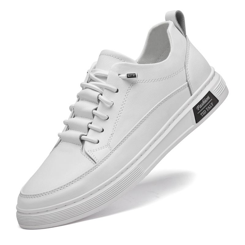 Men s White Slip-on Soft Leather Casual Shoes - Plus Size 46, Spring/Autumn 38