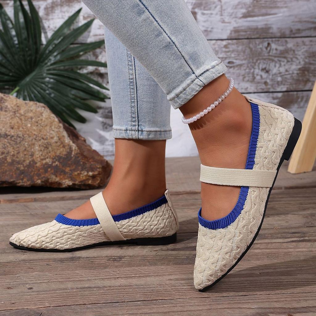 Large Pointed Flat Bottomed Shallow Mouth Retro Breathable Color Blocked Lazy Shoes