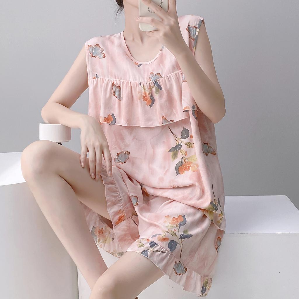 Anti-bumping Pajamas Women's Summer Vest Shorts Set Cotton and Silk Loungewear Can Be Worn Outside Loose Large Size Sweet and Cute
