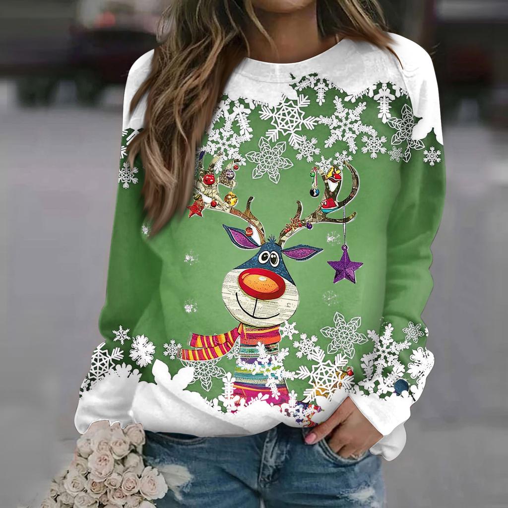 Dámské topy s kulatým výstřihem Bavlna Dámská Ležérní móda Potisk Dlouhý rukáv Svetr s výstřihem Halenka