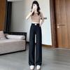 Woman Summer High Street Jeans Thin Denim Trousers Letter Elastic Waist Pockets Casual Straight Wide Leg Long Pants