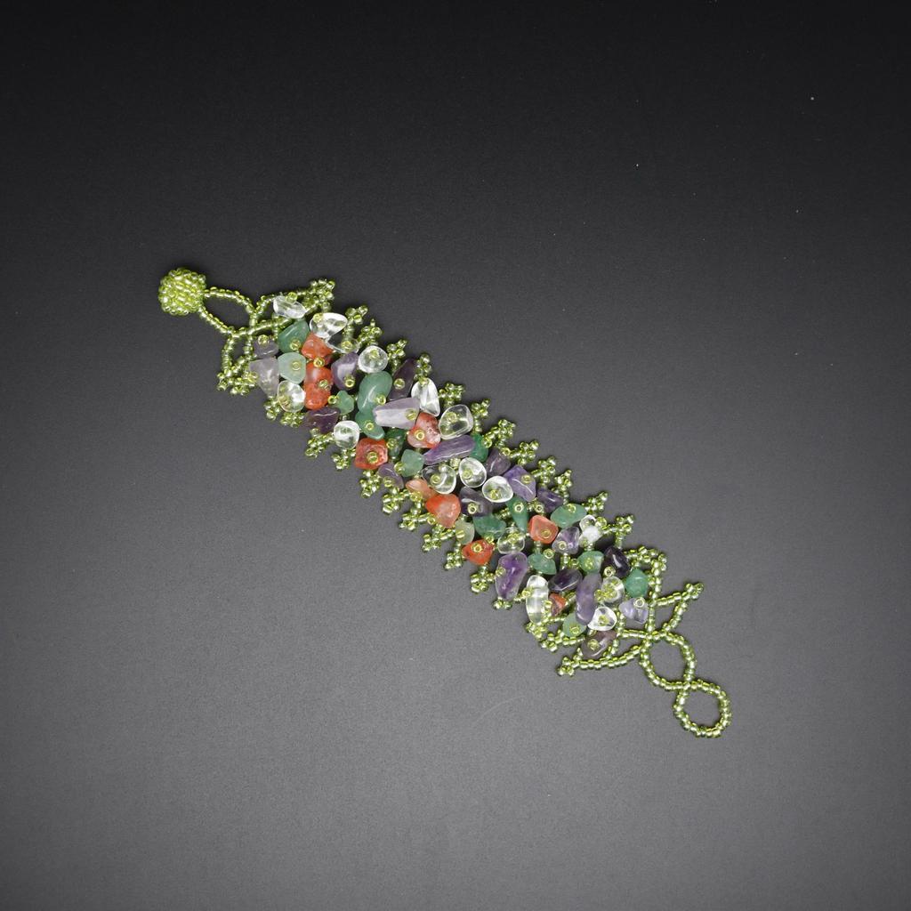 Ethnic Style Colorful Natural Stone Hollow Bracelet Handmade Bead Bohemian Hollow Rice Bead Crushed Stone Bracelet