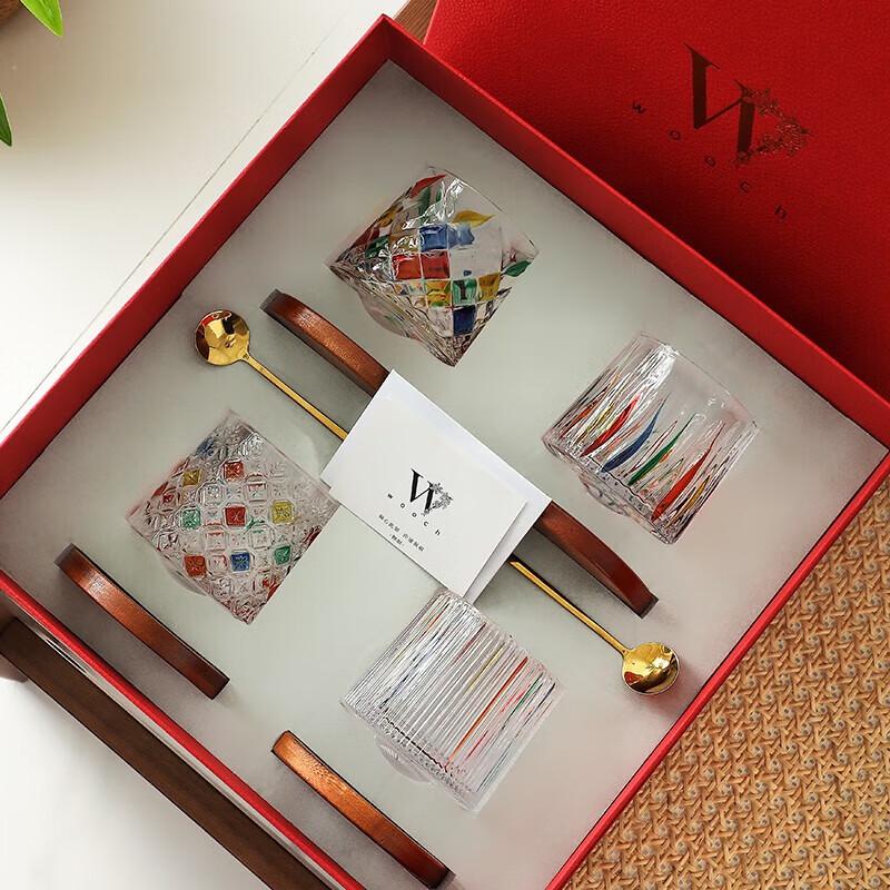 WOOCH Hand-Painted Rotating Glass Tumblers Gift Set