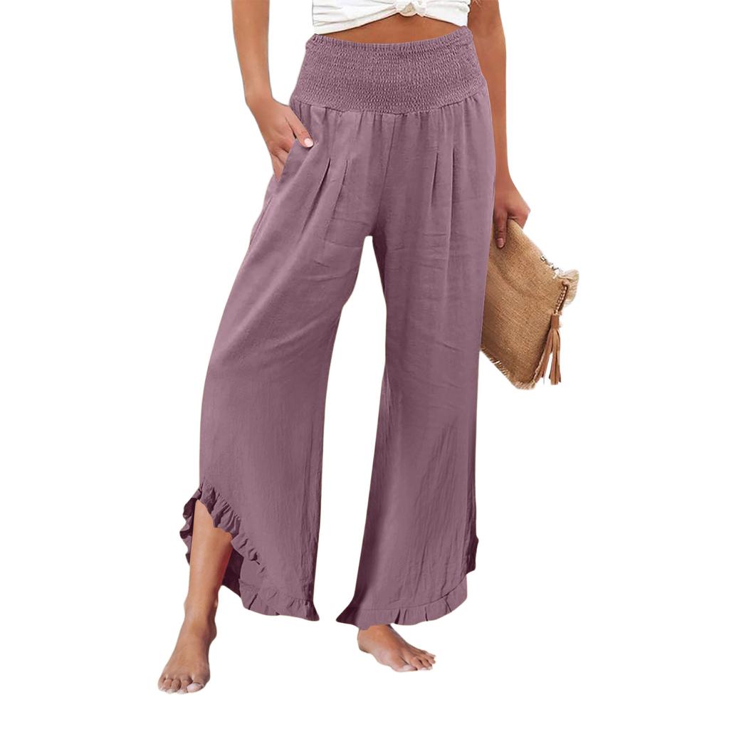 Womens Palazzo Pants Summer Casual Flowy Wide Leg Trousers Beach Travel Vacation Outfits