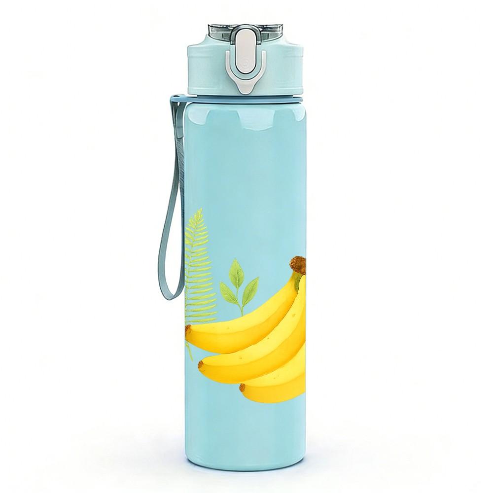 1PC Pineapple Banana Tropical Fruit Print 750ml Color Plastic Sports Water Bottle Leakproof Flip Straw Lid Suitable for Sports Office Home Use
