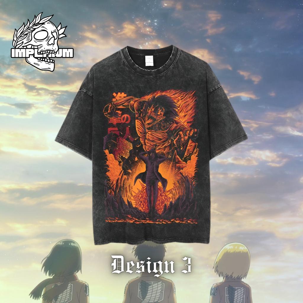 Unisex Anime Attack on Titan Vintage Washed Graphic Print T-shirt Men Women Casual Oversized Streetwear Hip Hop Fashion Summer New Tee
