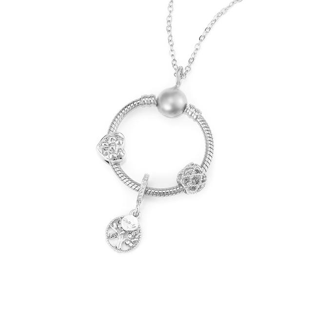 Simple Round Geometric Cubic Zircon Necklace Silver Color Clavicle Chain Union Rainbow Crown Charm Necklace For Women Jewelry