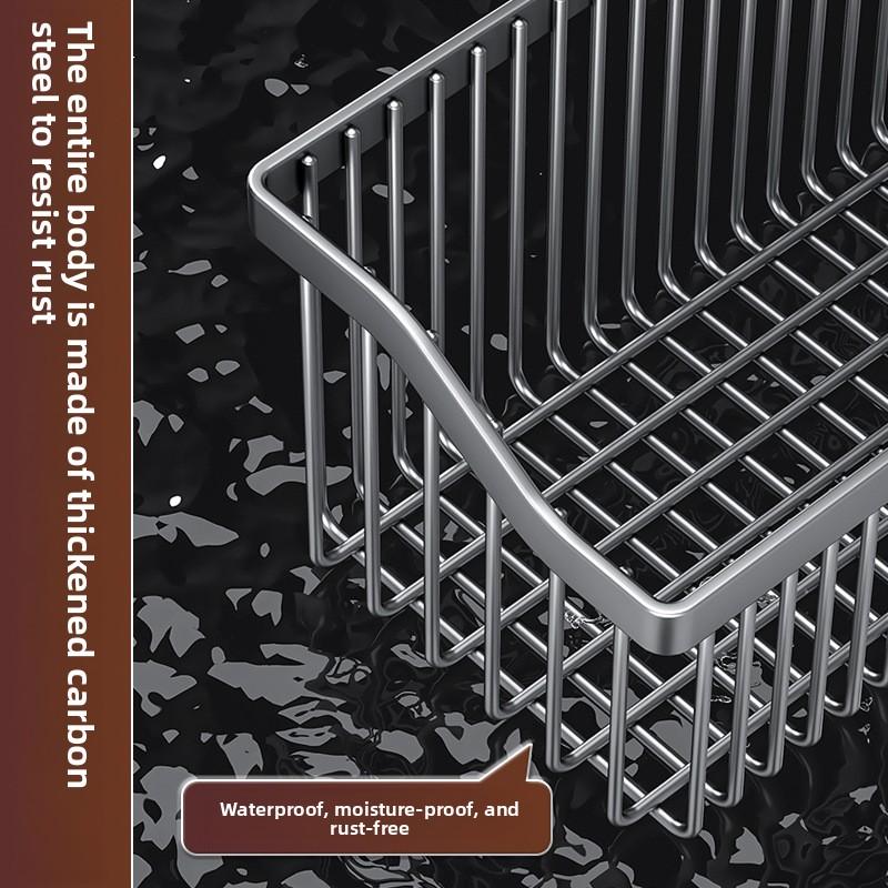 No-Drill Multifunctional Wall-Mounted Spice Rack Kitchen Storage Organizer Salt Seasoning Jar Vegetable Basket Rack