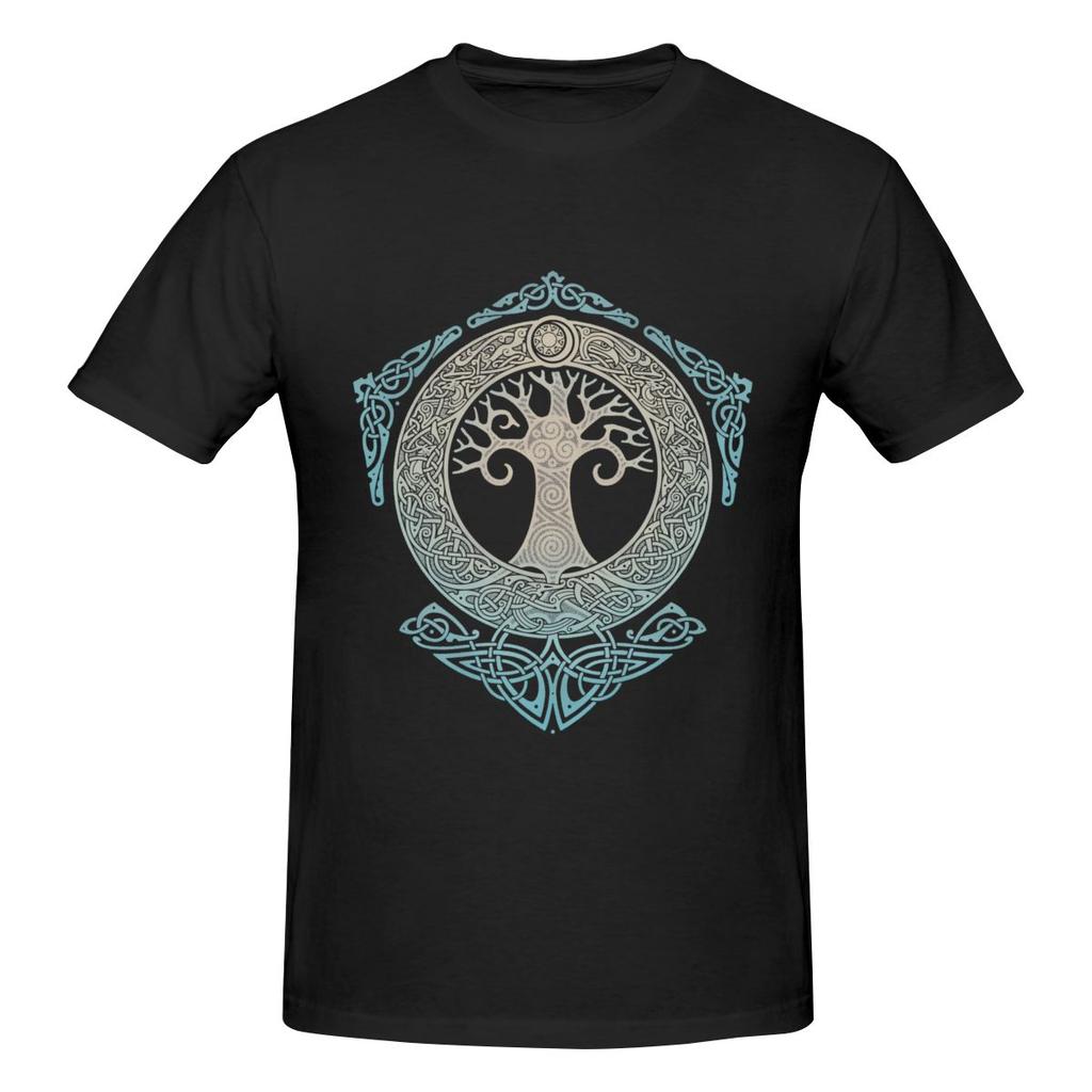Yggdrasil Tree Of Life American Retro Tshirt Casual Girlish Feeling Solid Color Short Sleeve