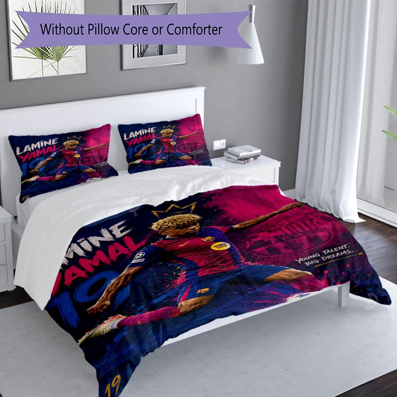 Lamine Yamal Barcelona Jubiläums Bettwäsche Set, Weiche Bettwäsche für Schlafzimmer Heimdekoration, Perfektes Geschenk für Fußballfans, Atmungsaktiver Bettbezug mit P