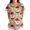 Women's Christmas Print Loose Fit V-Neck Short Sleeve Scrub Top with Pockets for Work