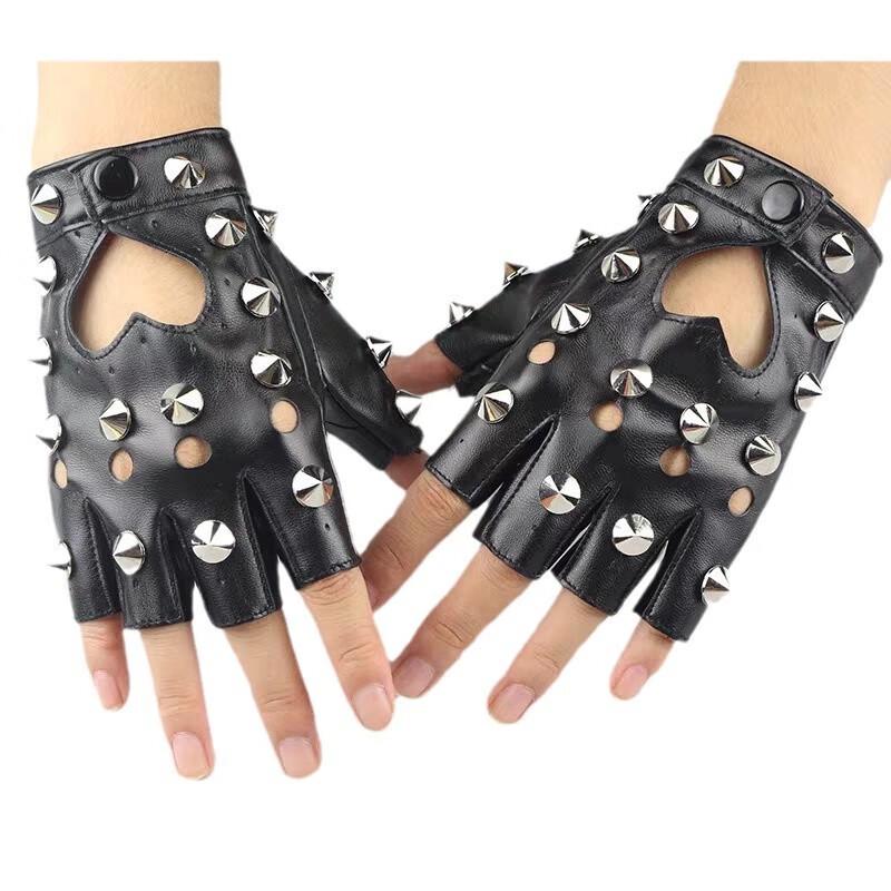 Rivet Half-Finger Leather Gloves