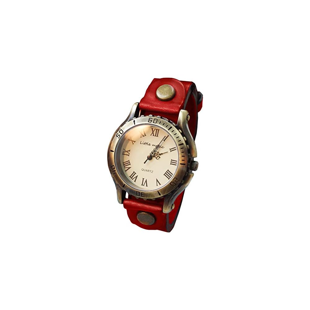 Little Magic Japan Leather Antique Style Watch Red M Size Metal Allergy Friendly for Men and Women