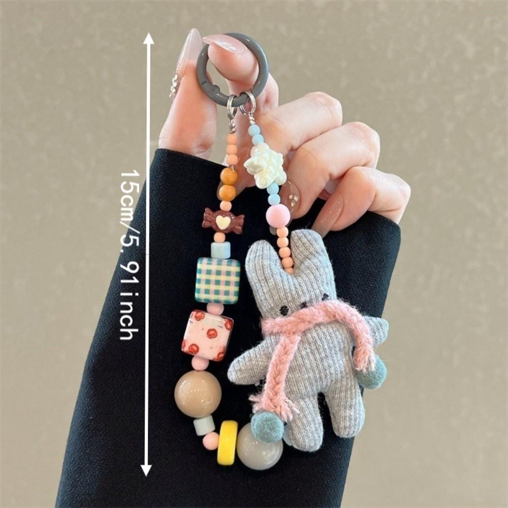 Cartoon Beaded Phone Charm ins Rabbit Beaded Key Chain Phone Charm Strap  Mobile Phone Accessories
