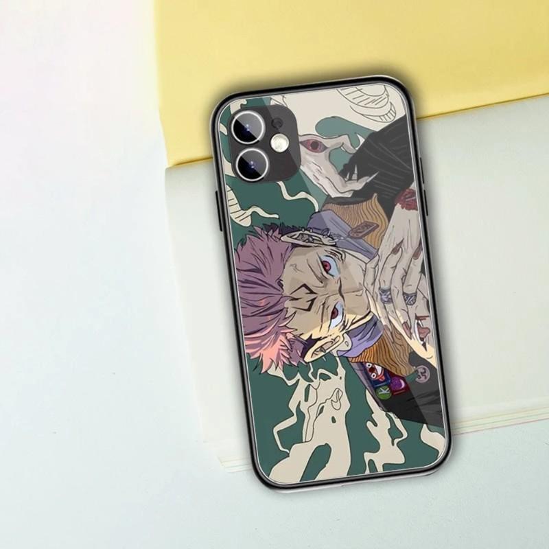 Cartoon Anime Jujutsu Kaisen Phone Case For IPhone 13 12 11 XS X 8 7 6 Plus Mini Pro Max SE 2022 Black PC TPU Glass Phone Cover