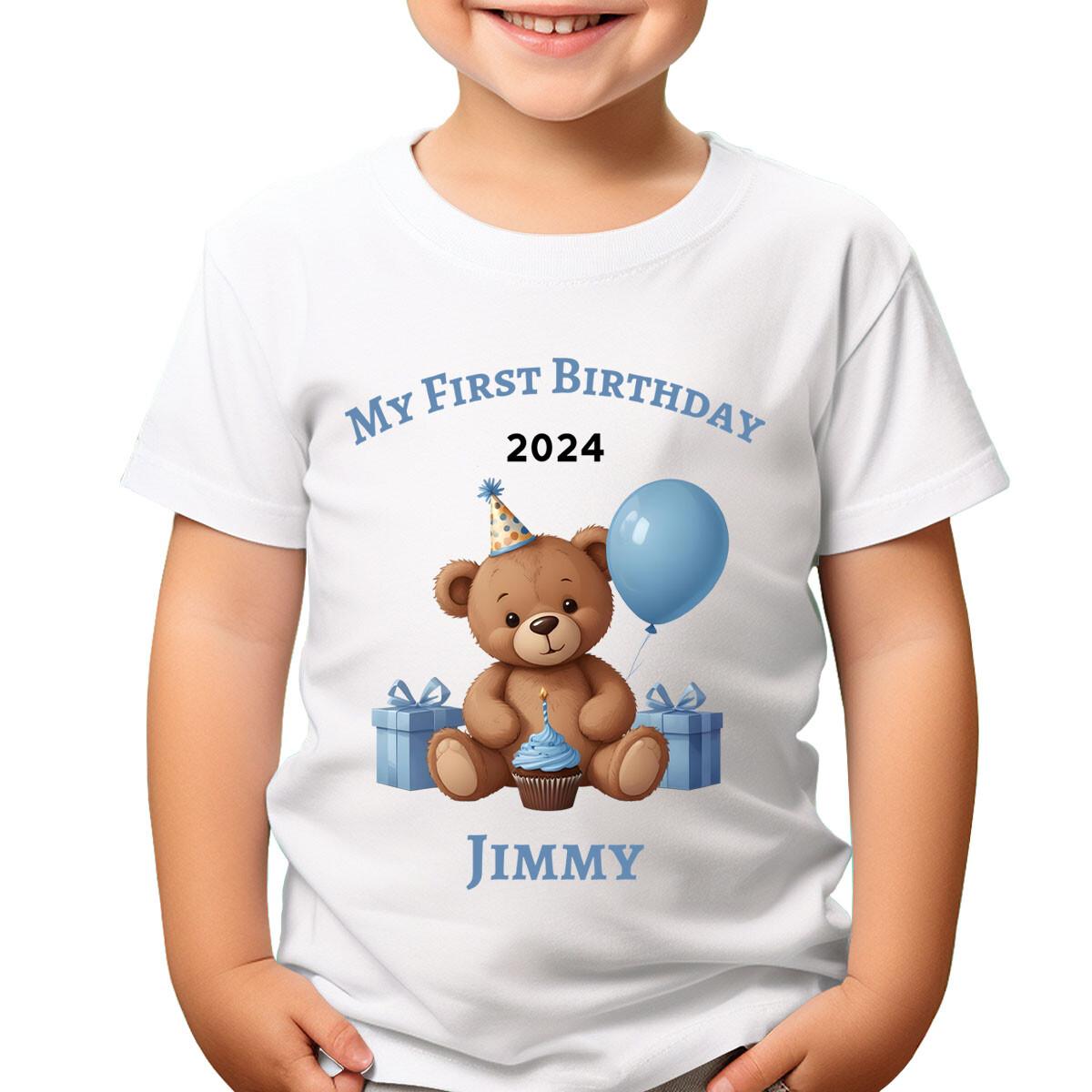 Custom 1st Birthday Teddy Bear 100% Cotton T-shirt Mens Tees Top Add Name Your Birthday Design #TA-195 L