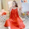 Women's Cotton Silk Camisole Nightgown: Summer, Anti-Exposure, Loose Fit, Plus Size, Over-the-Knee Length.