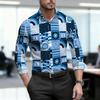 Men's Shirt with Geometric Block Print, Slim Fit, Business Commuting Long Sleeved Shirt, Spring and Autumn Trendy Casual Top