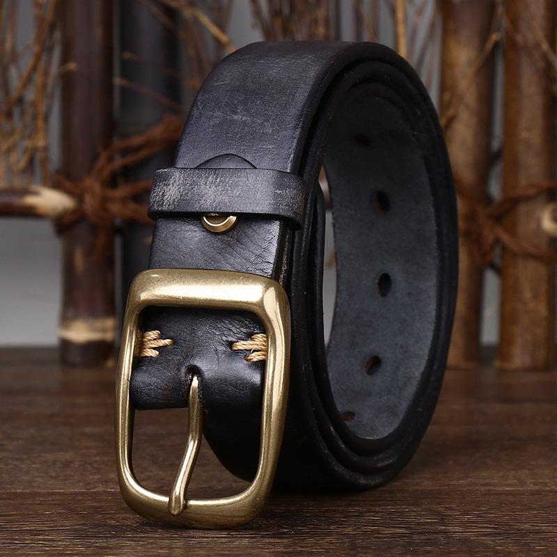 Unisex Retro Genuine Leather Belt with Pin Buckle for Jeans