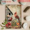 Vintage Cardinal Birds Metal Wall Art, Floral Cabin 2D Decor, Farmhouse Hanging Sign for Living Room Bedroom