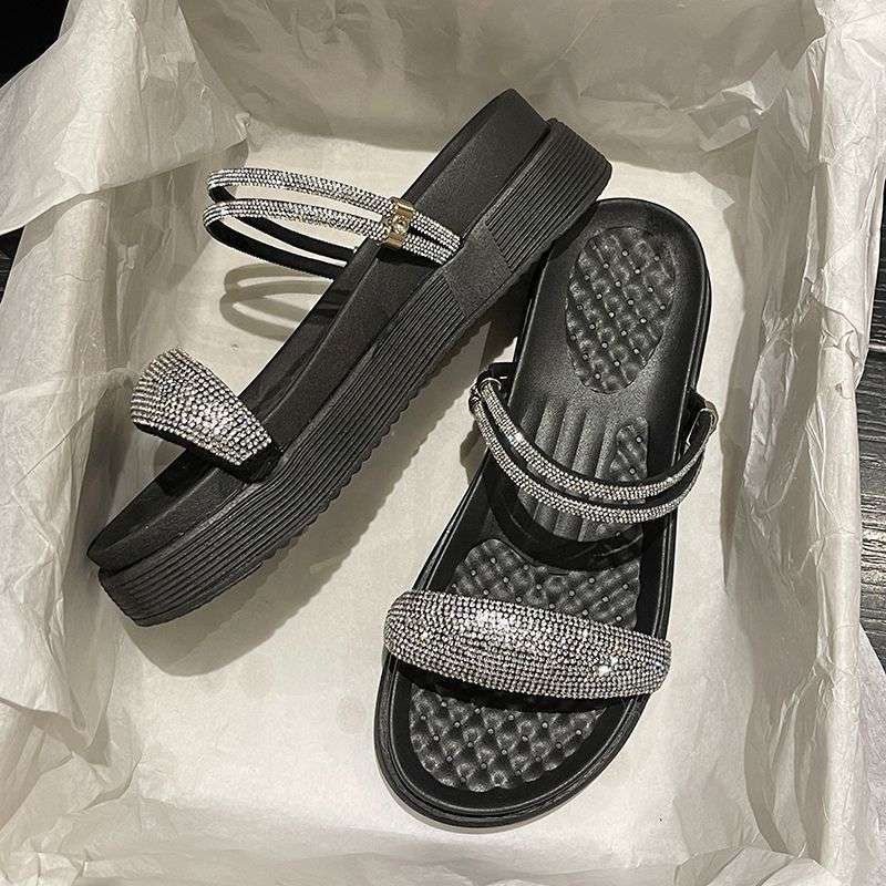 

Two wear cool slippers, women wear new summer muffin thick bottom non-slip women s two-in-one dual-use one-word drag 35 чёрный