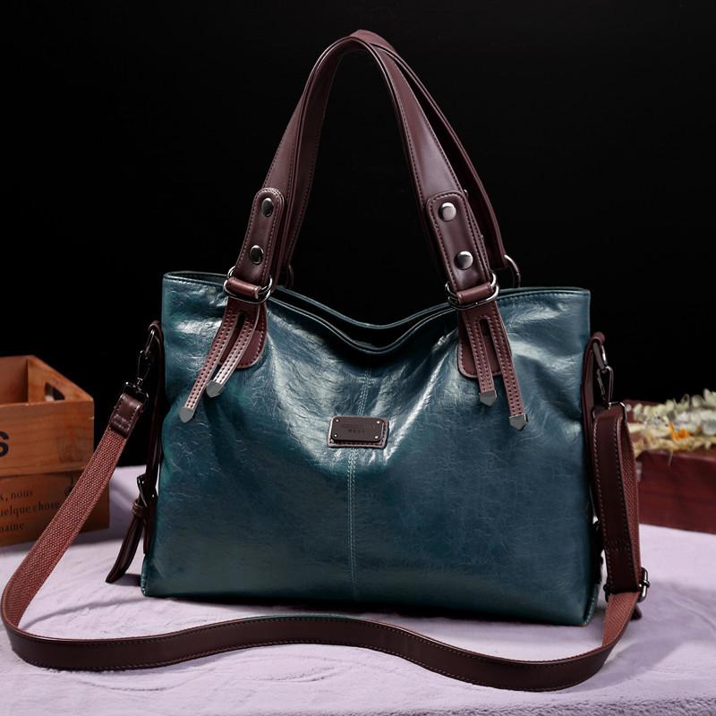 Women's Leisure Fashion Retro Tote Soft Leather Single Shoulder Messenger Large Capacity Bag CLE