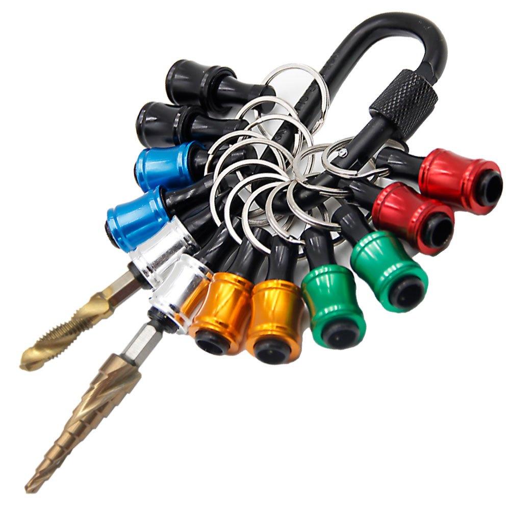 12Pcs Multi Color Quick Release Connecting Rod Keychain Set with 1/4 Hex Screwdriver Head & Conversion Sleeve Fast Tool Changes.