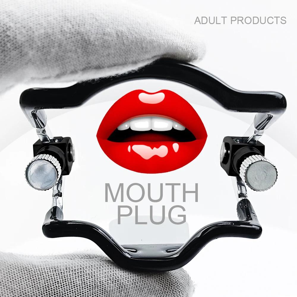 Plug buccal ajustable en acier inoxydable Bondage buccal Esclave Gags de gorge profonde Contention Gag de fellation Jouets sexuels pour adultes pour couple
