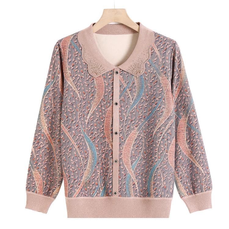 Grandma Summer Ice Silk Long-sleeved Top Middle-aged and Elderly New Summer Short-sleeved Shirt Mother Lapel Base Shirt